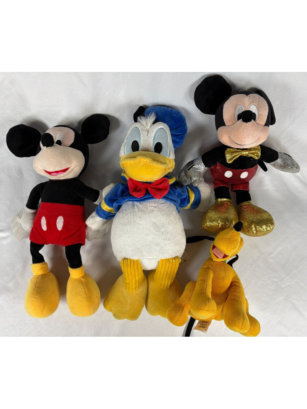 Disney Plush Lot Mickey Mouse Donald Duck Pluto Sparkle 4 Pc Set Used